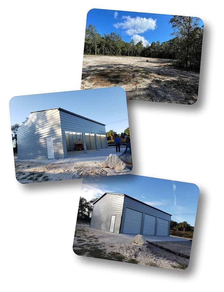 Construction of a metal building in progress in Tangerine, Florida