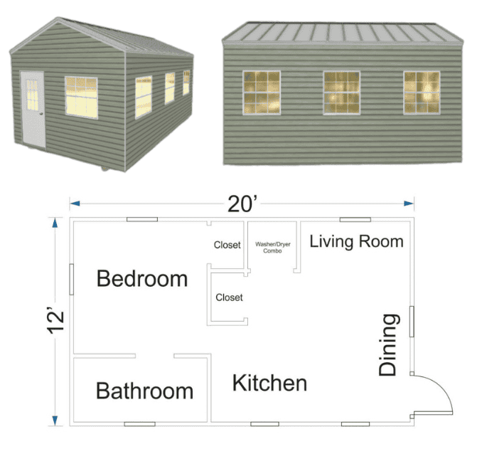 Financial advisor reviewing financing options for a 1 bed 1 bath tiny home with client, with documents and a laptop on the table.