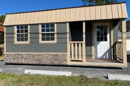 Gambrel Side Lofted Cabin with stone